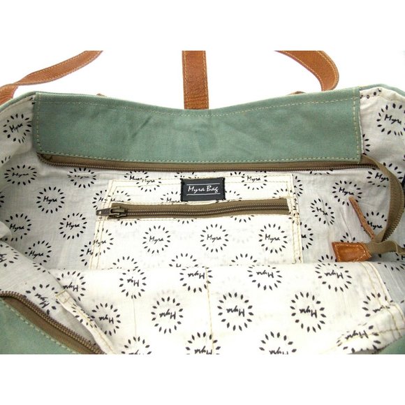 Myra Bag La Couspaude Canvas Tote Bag Handbag Green Eco Friendly Up Cycle Zipper - Picture 6 of 7